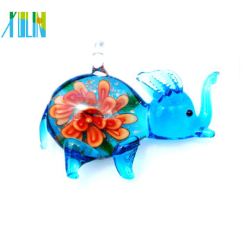 fashion clear blue mini elephant in flower glass pendant